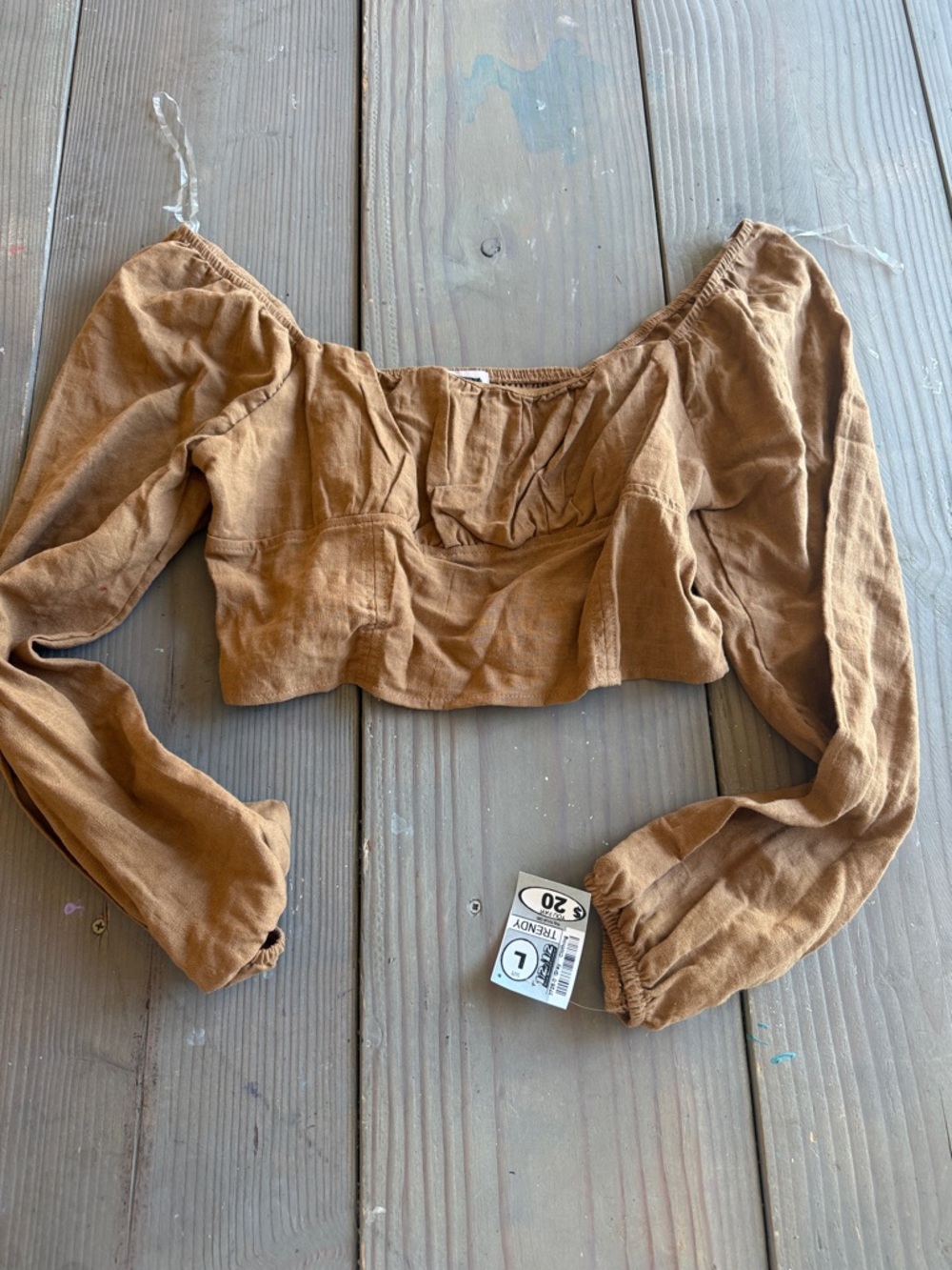 Mauby Brown Long Sleeve Off-Shoulder Crop Top